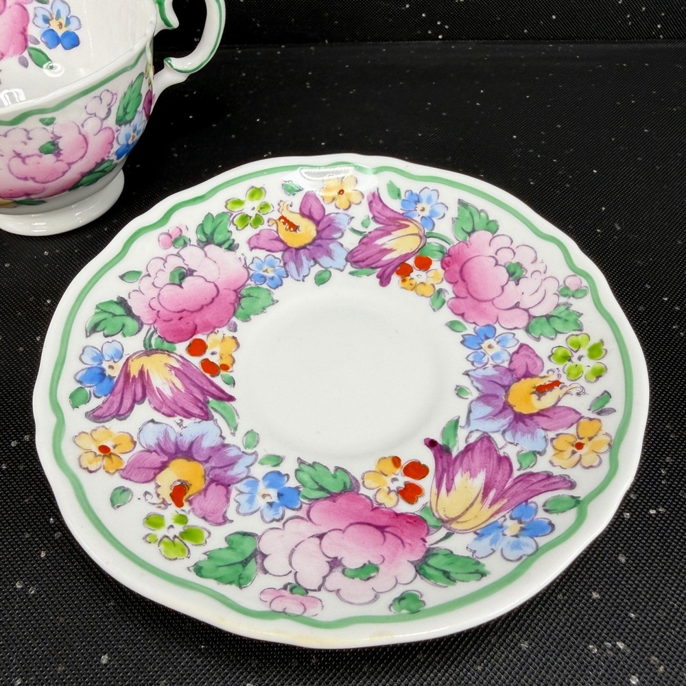 Crown Staffordshire Floral Tea Cup Saucer Set England 15227 Fine Bone China - Picture 12 of 13